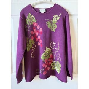 Vintage 90s Belle Isle Grape Sweater Size Large Ramie Cotton Cottagecore Granny